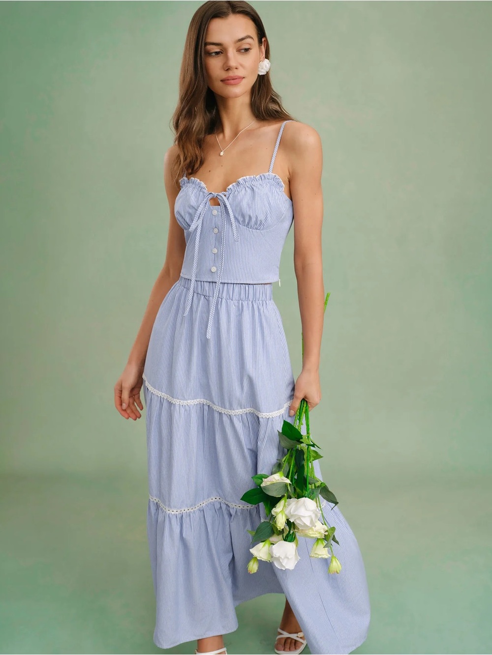 Rihoas Blue Stripe Maxi Skirt with Elastic Waistband - Picture 2 of 7